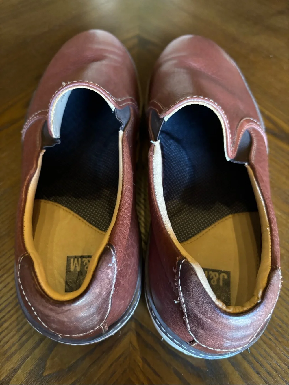 J&M Men’s Brown Leather Slip-On Loafers Sneakers Sheepskin Lined Shoes Size 10M